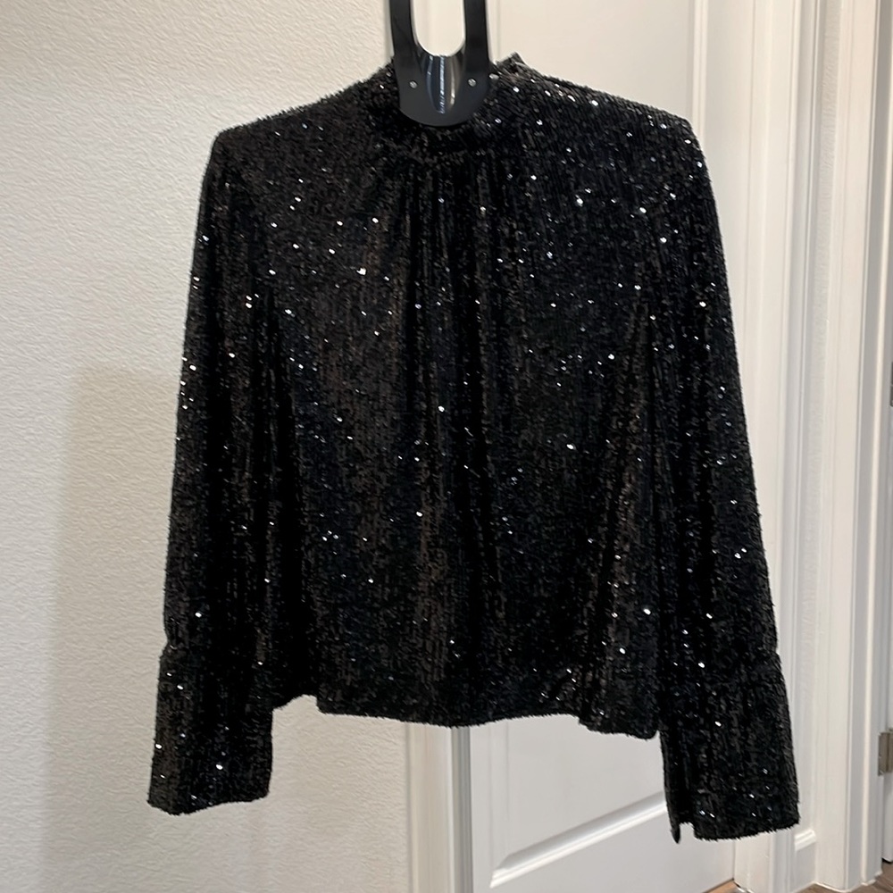 ZADIG & VOLTAIRE Black Beaded Sequins Long Sleeve Bell Wrist Nwt Size M